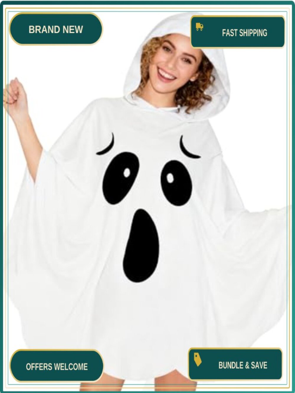 Plus Size Halloween Poncho Costume Set Cape Headband Adult One Size